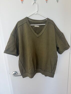 We The Free Olive V-Neck Short Sleeve Pullover